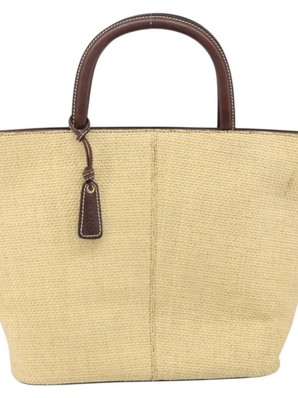 CHANEL Hand Bag Straw Beige CC Auth bs33825